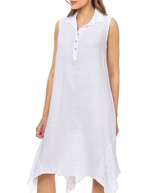 Imagen 0 de Vestido de lino sin mangas con bajo de batista