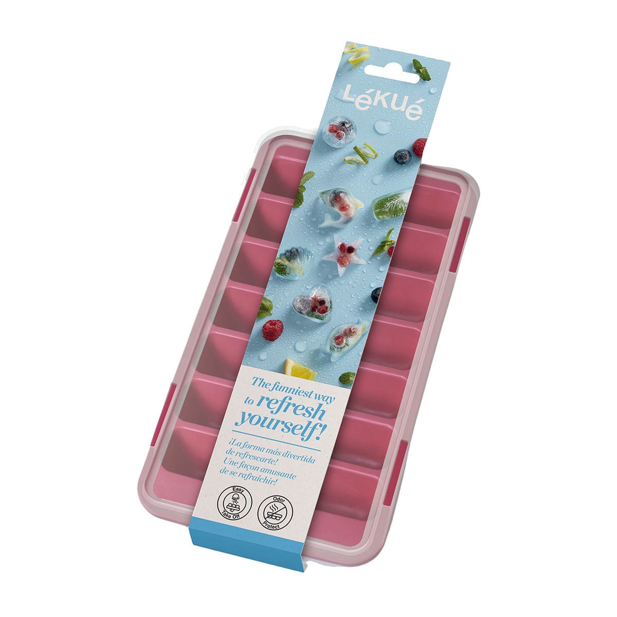 Bandeja de Gelo Retangular com Tampa Vermelho-2