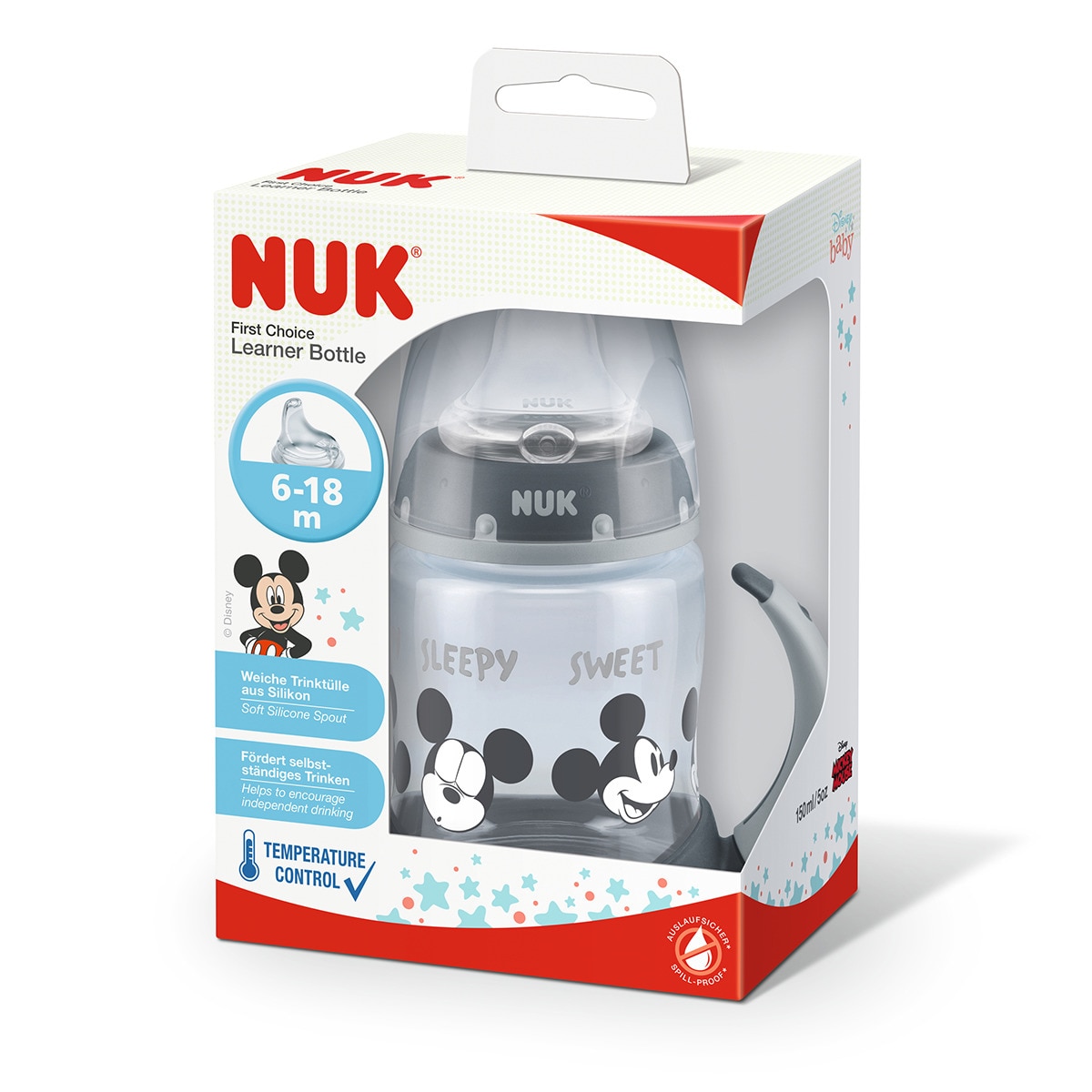 Taza aprendizaje Nuk First Choice Disney 150ml con control temperatura Gris-2