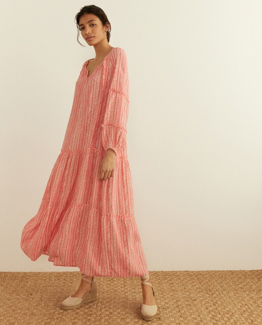 Vestido largo manga larga estampado de Niza - Comprar Online