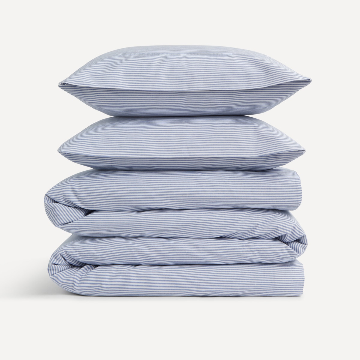 Conjunto de capa de edredão em algodão Oxford Stripe Azul-2