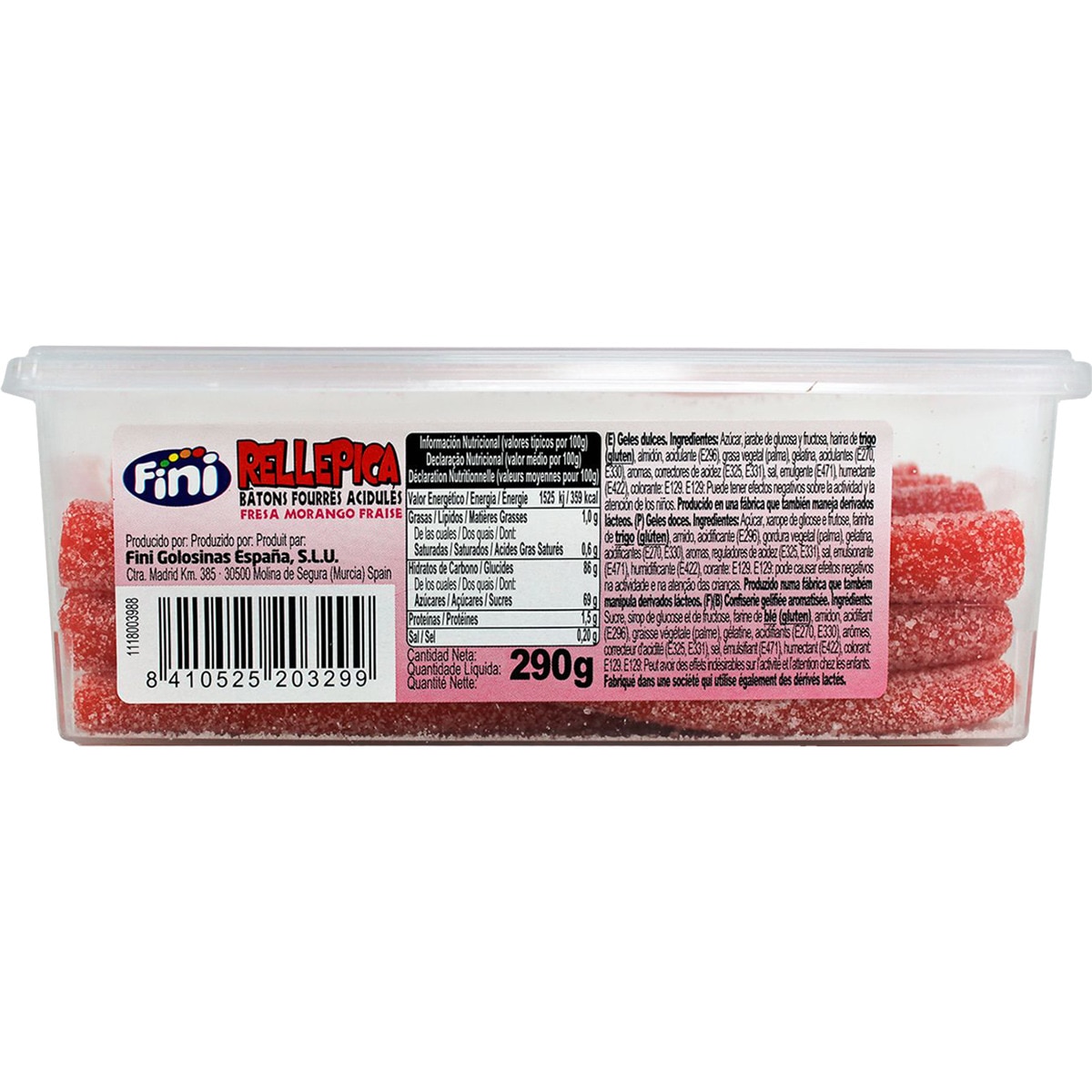 Rellepica bastones de regaliz ácidos rellenos con sabor a fresa estuche 290 g