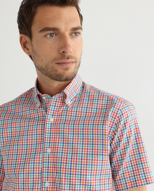 Camisa de hombre manga corta classic fit de cuadros naranja · Mirto · El  Corte Inglés