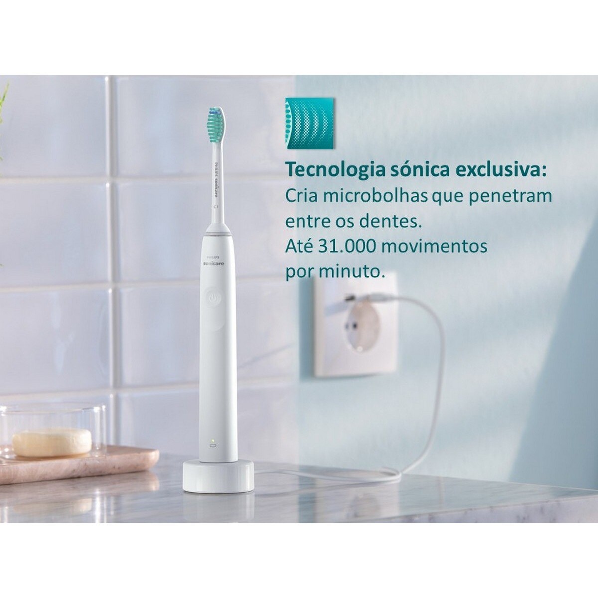 Escova de Dentes Elétrica Philips S2100 HX3651/13 com Tecnologia Sónica - Branca Branco-5