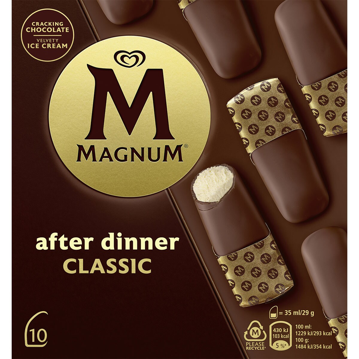 After Dinner Classic  helado de vainilla con chocolate sin gluten 10 unidades estuche 350 ml