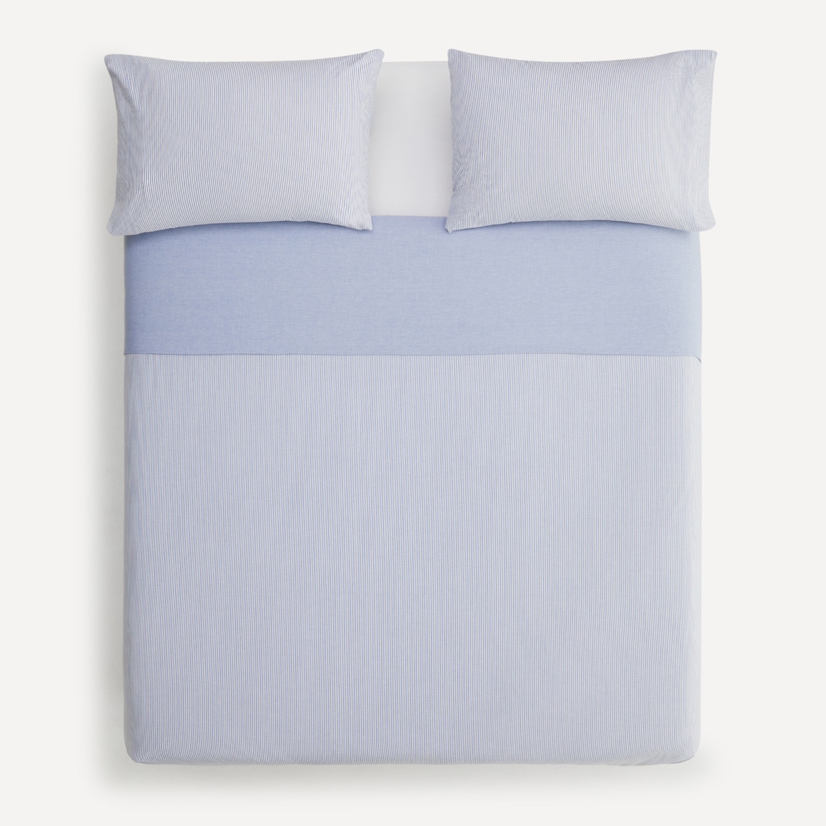 Conjunto de capa de edredão em algodão Oxford Stripe Azul-5