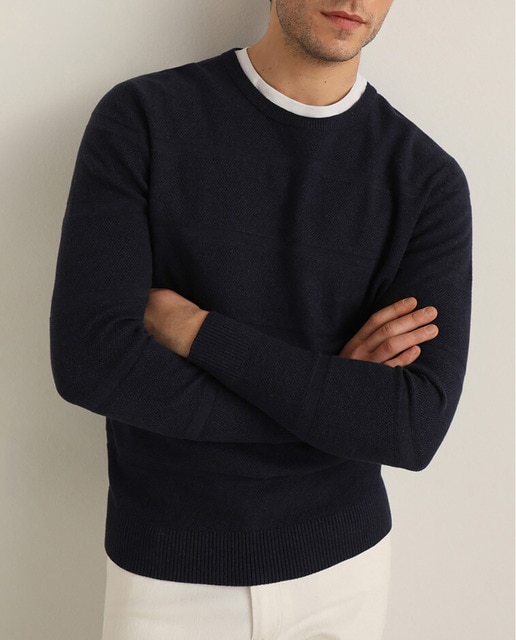 Imagen 0 de Jersey de hombre azul con el cuello redondo