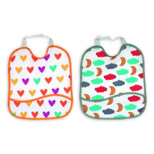 Imagen 0 de Pack 2 Baberos de punto de algodón impermeables con bolsillo. Estampado Corazones-Lunas