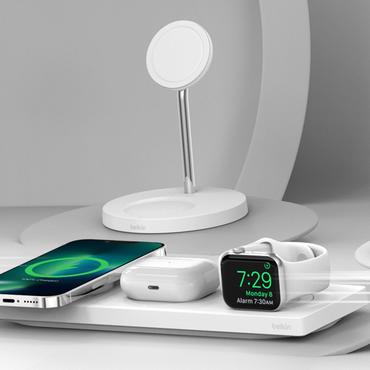 Base de carga inalámbrica Belkin 3 en 1 con MagSafe blanco Blanco-6