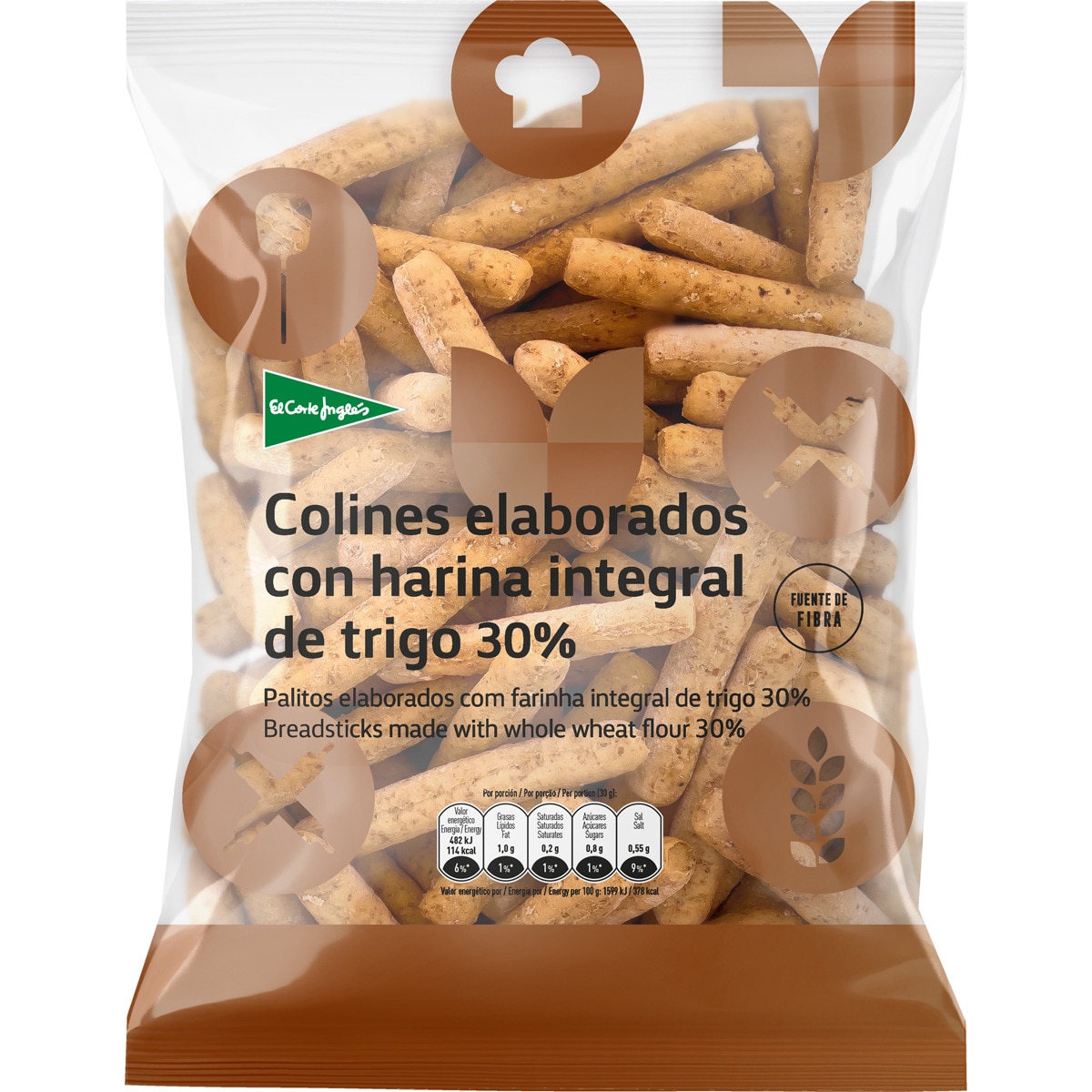 colines de pan elaborados con harina integral de trigo 30% bolsa 250 g