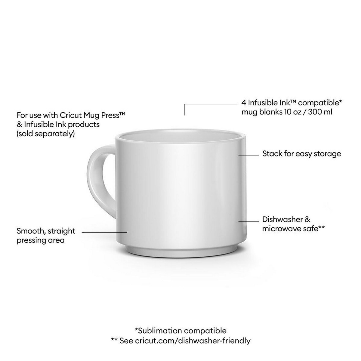 Cricut Caneca de cerâmica empilhável branca - 4 unid. 4