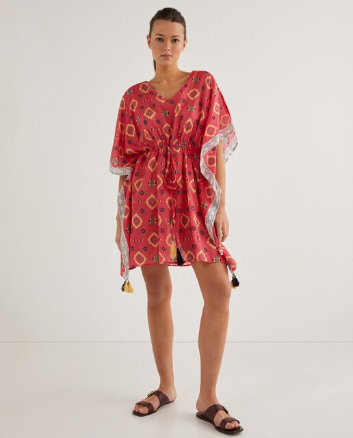 Caftán de algodón en rojo con print étnico multicolor · Jo \u0026 Mr. Joe · El  Corte Inglés