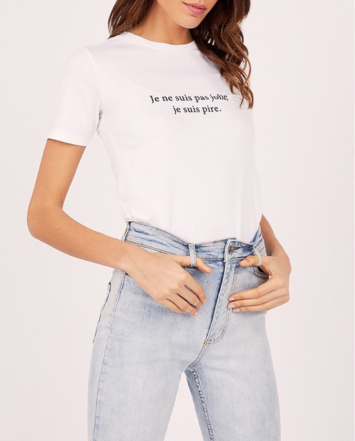 Imagen 0 de Camiseta de mujer con dibujo frontal y cuello redondo
