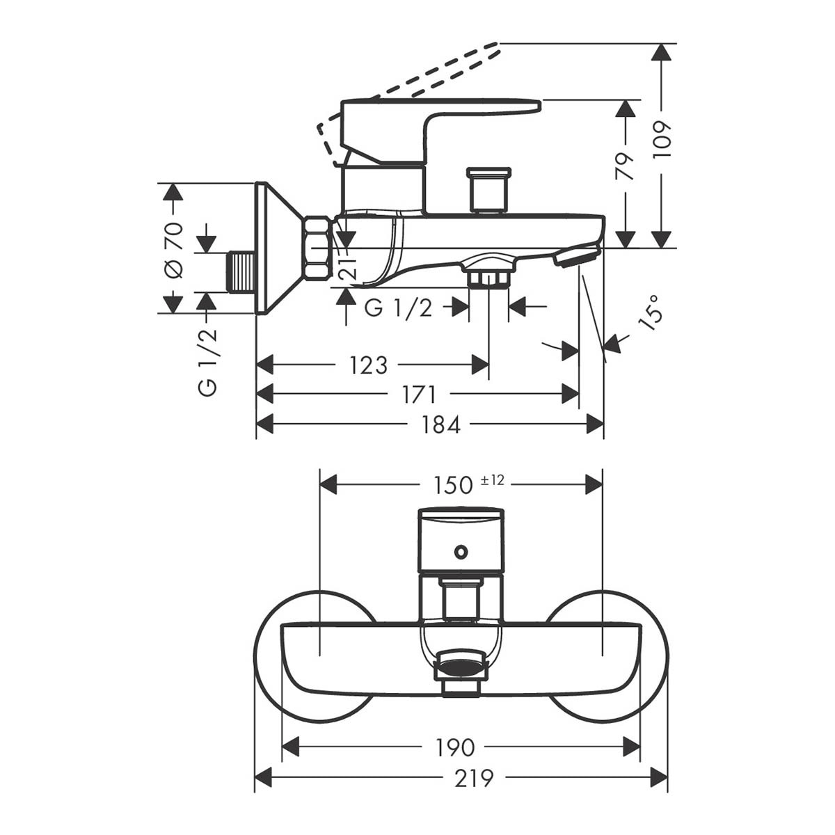 Grifo monomando para bañera Vernis Blend Hansgrohe Cromo-2
