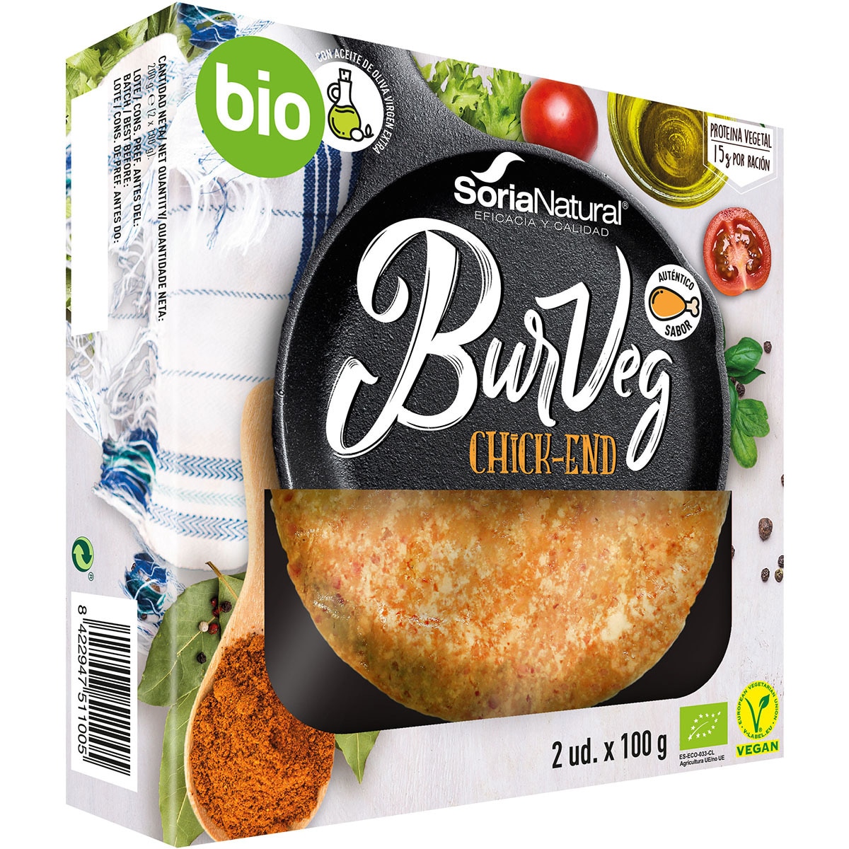 Bio BurgVeg Chick-end hamburguesa ecológica y vegana sabor pollo pack 2 unidades 100 g