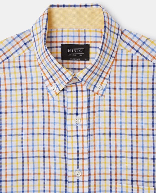 Camisa de hombre manga corta classic fit de cuadros amarillos con bolsillo  · Mirto · El Corte Inglés