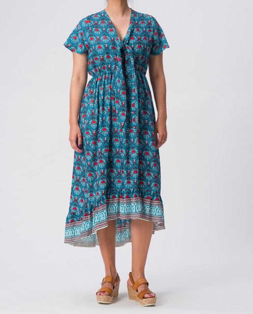 Imagen 0 de Vestido lazo escote con volante en bajo estampado