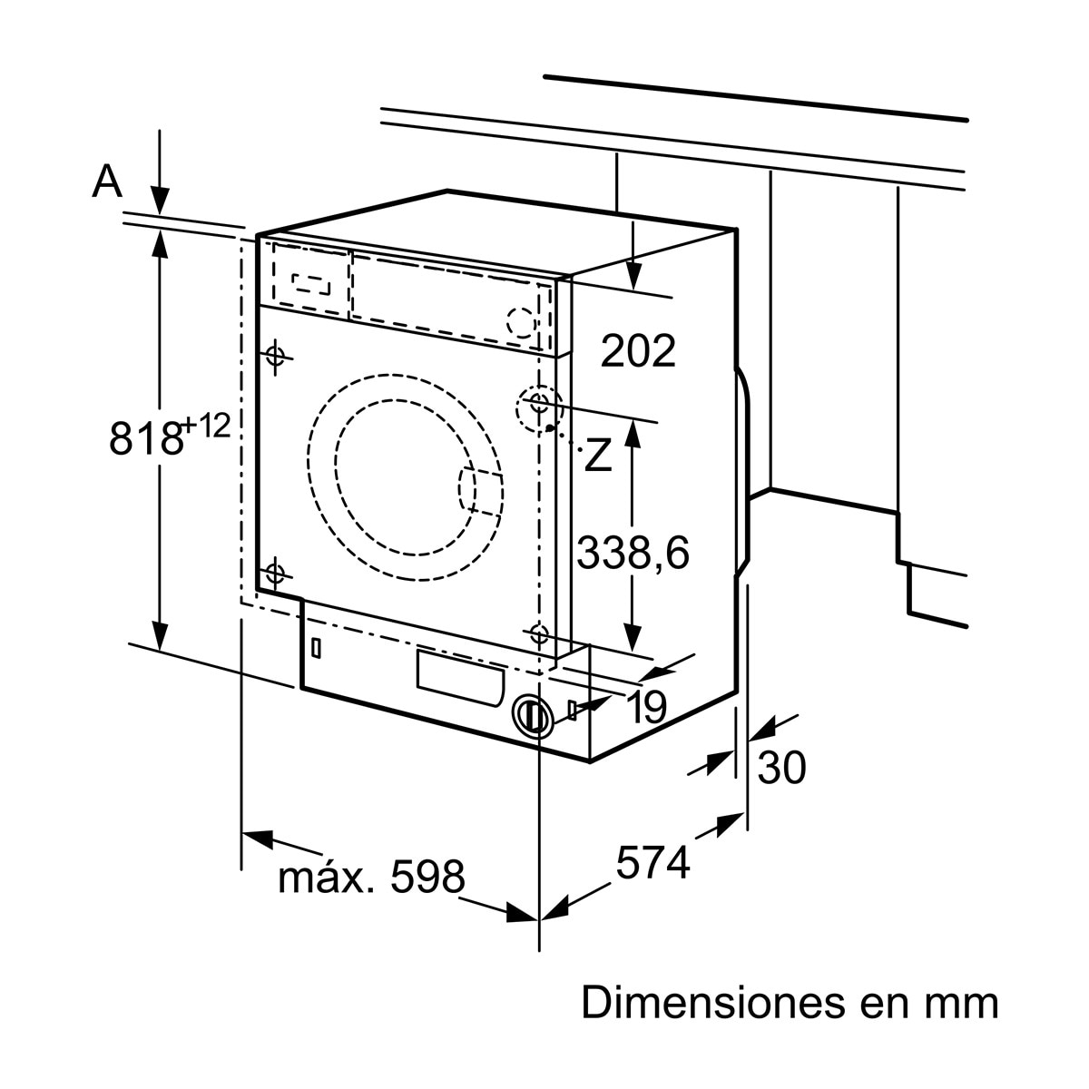 Máquina de Lavar Roupa Encastrável Bosch Série 6 WIW28302ES Carga Frontal de 8 kg e 1400 rpm - Branco Pastel 2