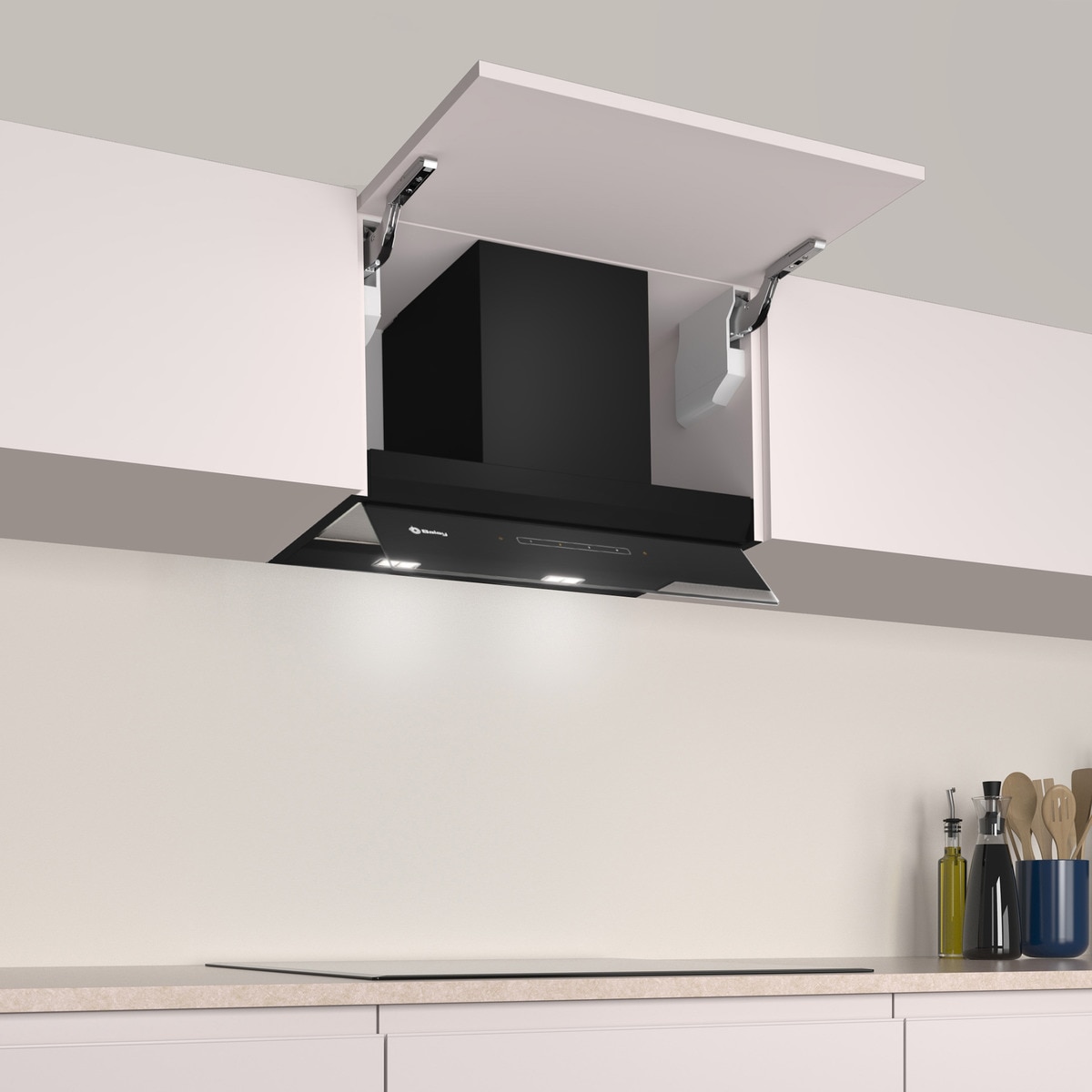 Campana decorativa integrable Balay, 60 cm, Cristal negro, 3BD967GN Acero Inox-9