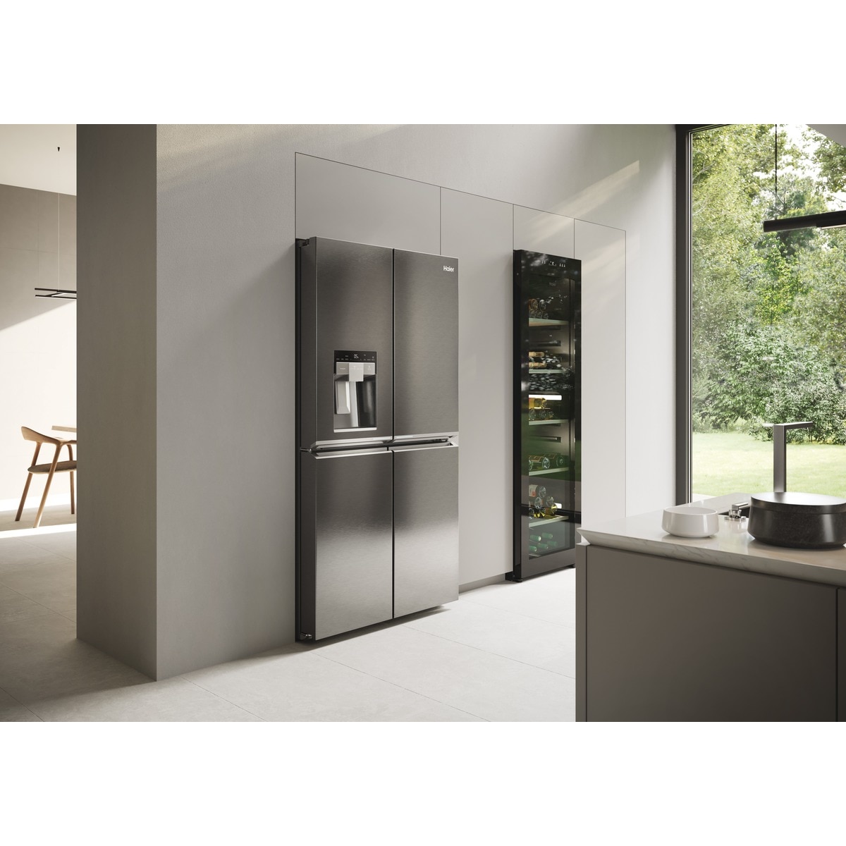 Frigorífico americano Haier Cube 90 Series con dispensador de agua y hielo - HCR7918EIMP Platinum Inox-14