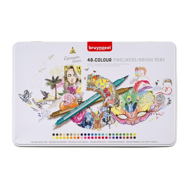 Imagen 0 de Caja Metálica 48 Rotuladores Doble Punta Pincel y Punta Fina Bruynzeel Multicolor