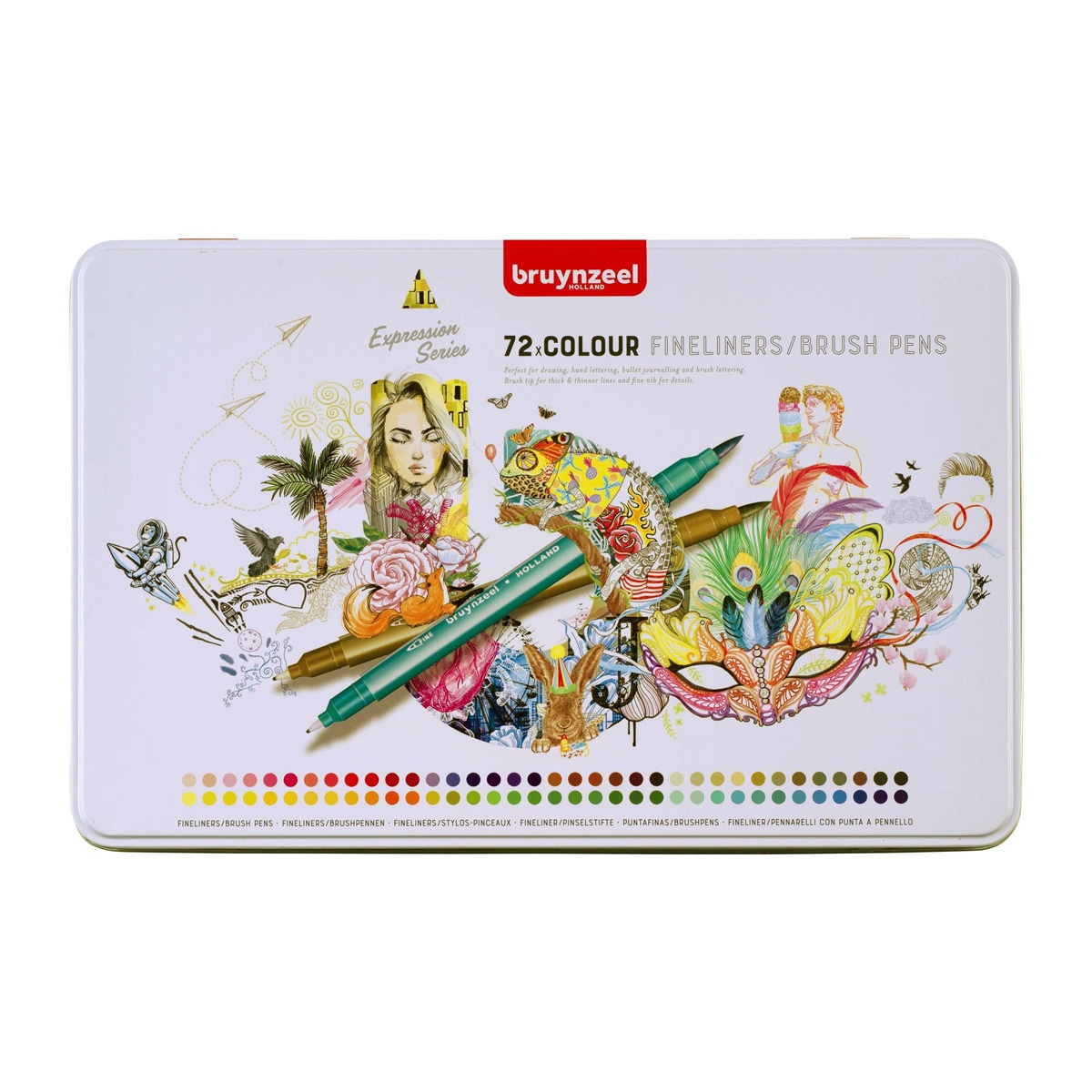 Imagen 0 de Caja Metálica 62 Rotuladores Doble Punta Pincel y Punta Fina Bruynzeel Multicolor