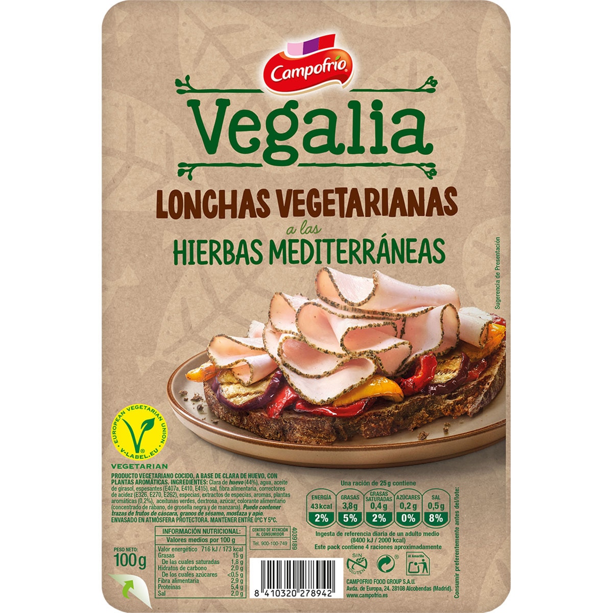 Vegalia lonchas vegetarianas a las hierbas mediterráneas sin gluten envase 100 g