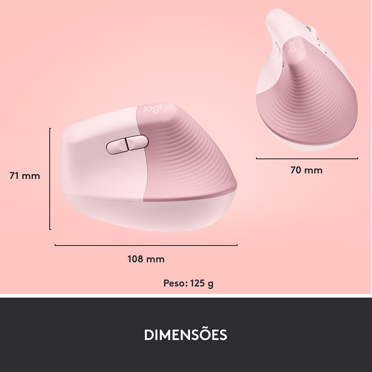 Rato Laser Logitech Lift Vertical Ergonomic Wireless/Bluetooth 4000 DPI - Rosa 9