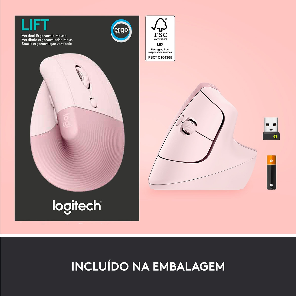 Rato Laser Logitech Lift Vertical Ergonomic Wireless/Bluetooth 4000 DPI - Rosa 7