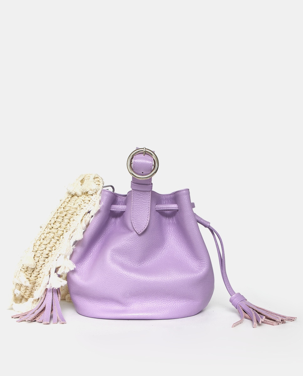 Mala Tipo Saco em Pele, Feita na Colômbia - Roxo Roxo-1