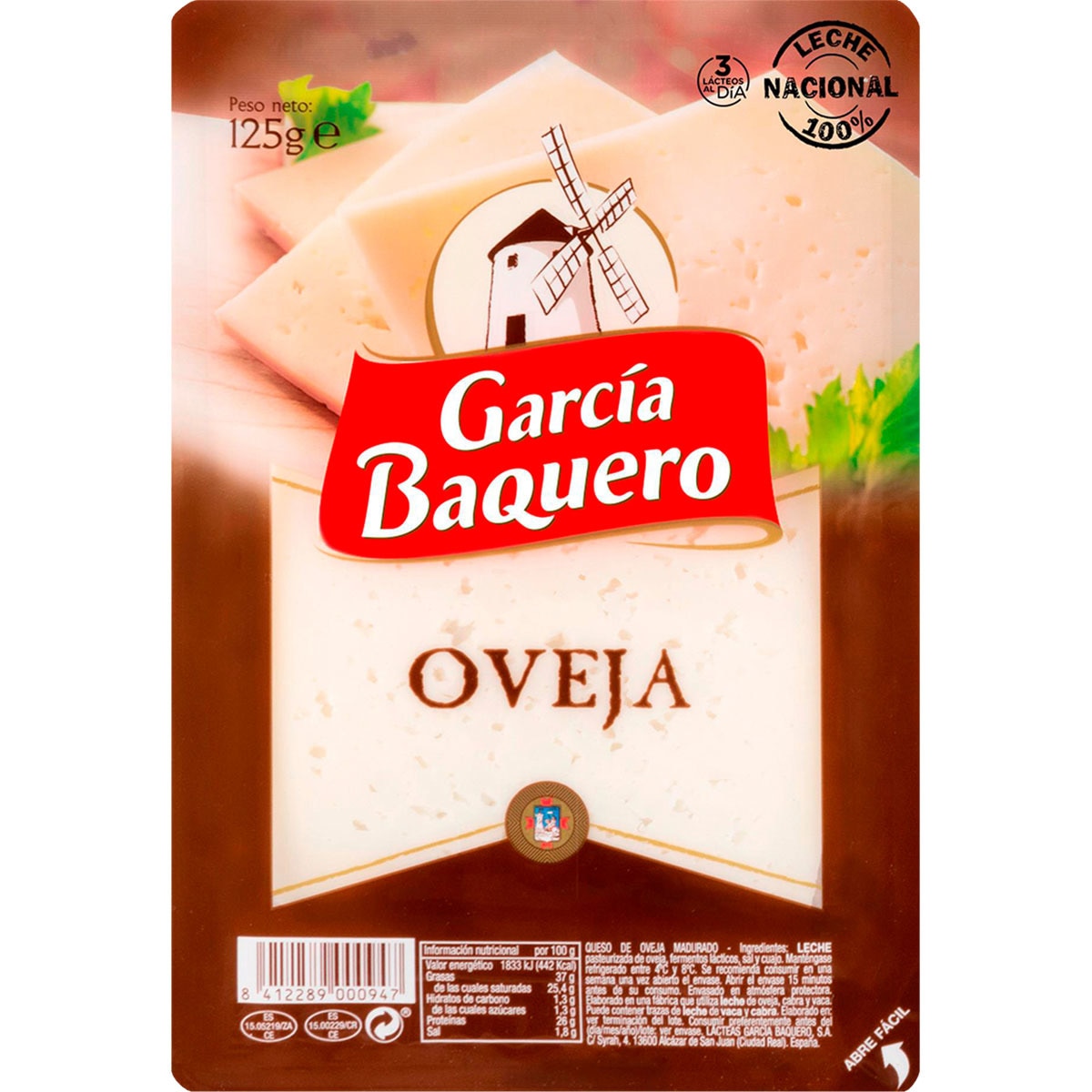queso de oveja madurado elaborado con leche pasteurizada en lonchas envase 125 g