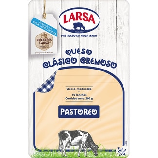 queso gallego tierno de vaca clásico cremoso madurado de barra en lonchas envase 200 g de leche de pastoreo elaborado con leche pasteurizada - Larsa