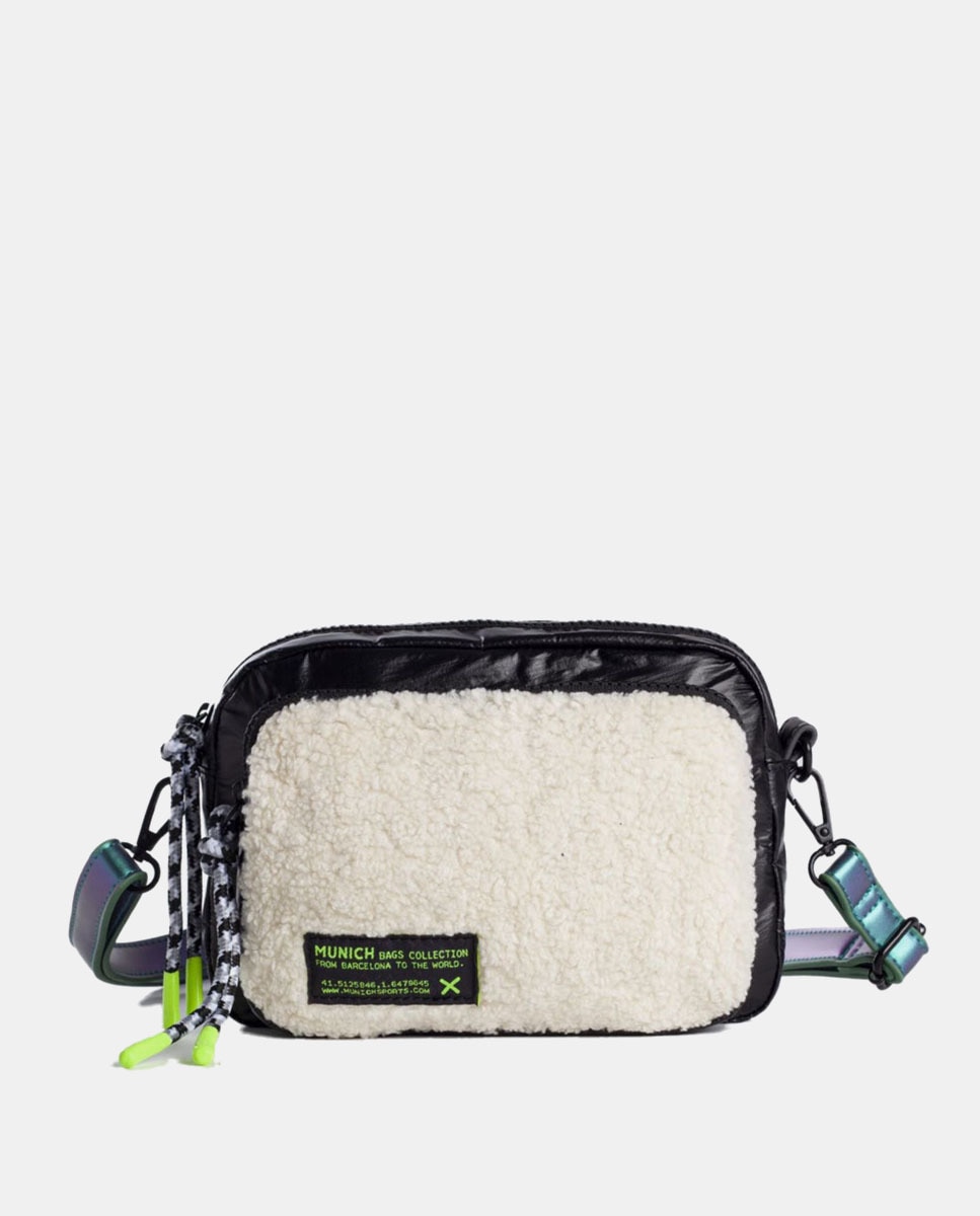 Mala a Tiracolo com Fecho de Correr e em Nylon Combinado - Creme Creme-1