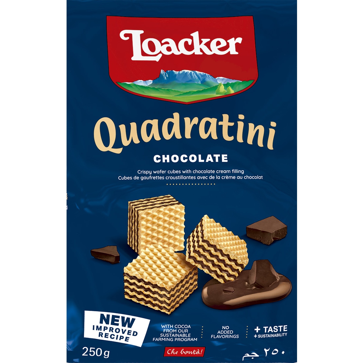 Bolachas Wafer de Chocolate Quadratini embalagem 250 g