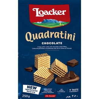 Bolachas Wafer de Chocolate Quadratini embalagem 250 g - Loacker
