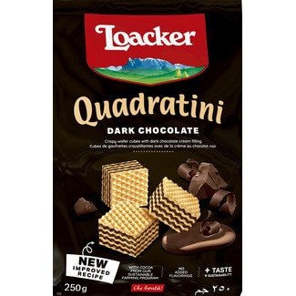 Bolachas Wafer de Chocolate Preto Quadratini embalagem 250 g - Loacker