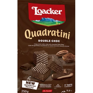 Bolachas Wafer de Chocolate Duplo Quadratini embalagem 118 g - Loacker