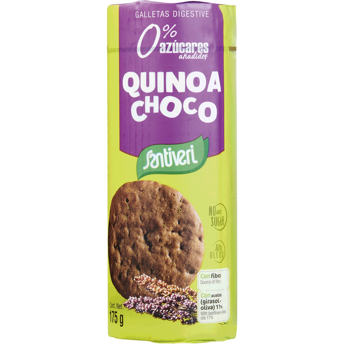 Bolachas Digestivas de Chocolate com Quinoa sem Açúcar embalagem 175 g