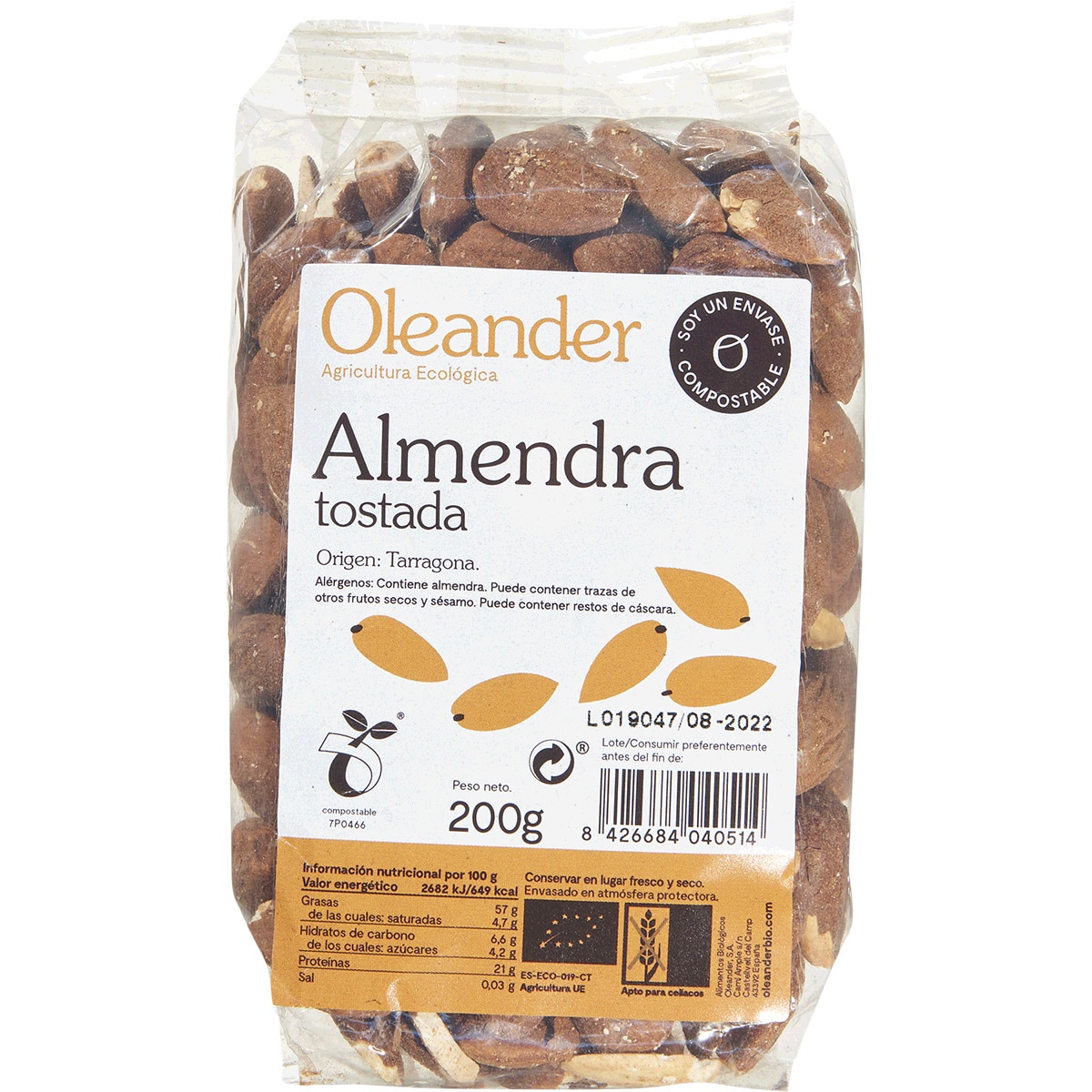 Amêndoas com Pele Tostada Biológicas embalagem 200 g
