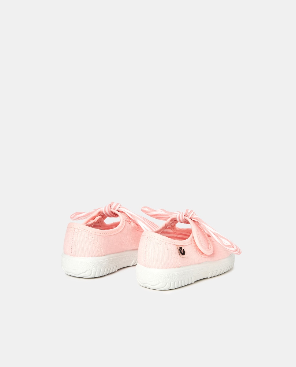Sapatilhas de Bebé com Fecho Magnético em Lona - Rosa Rosa-3