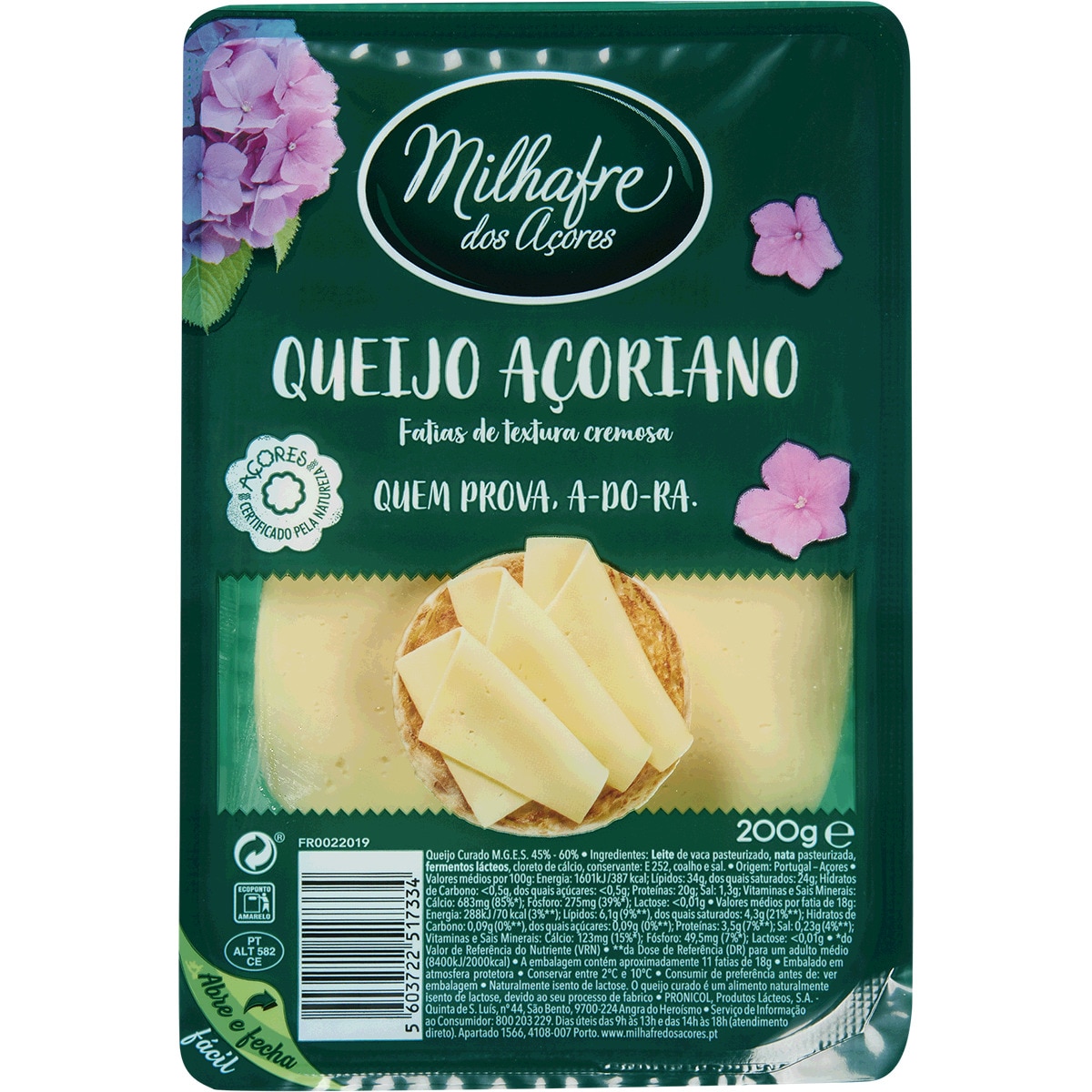 Queijo Açoriano em Fatias embalagem 200 g