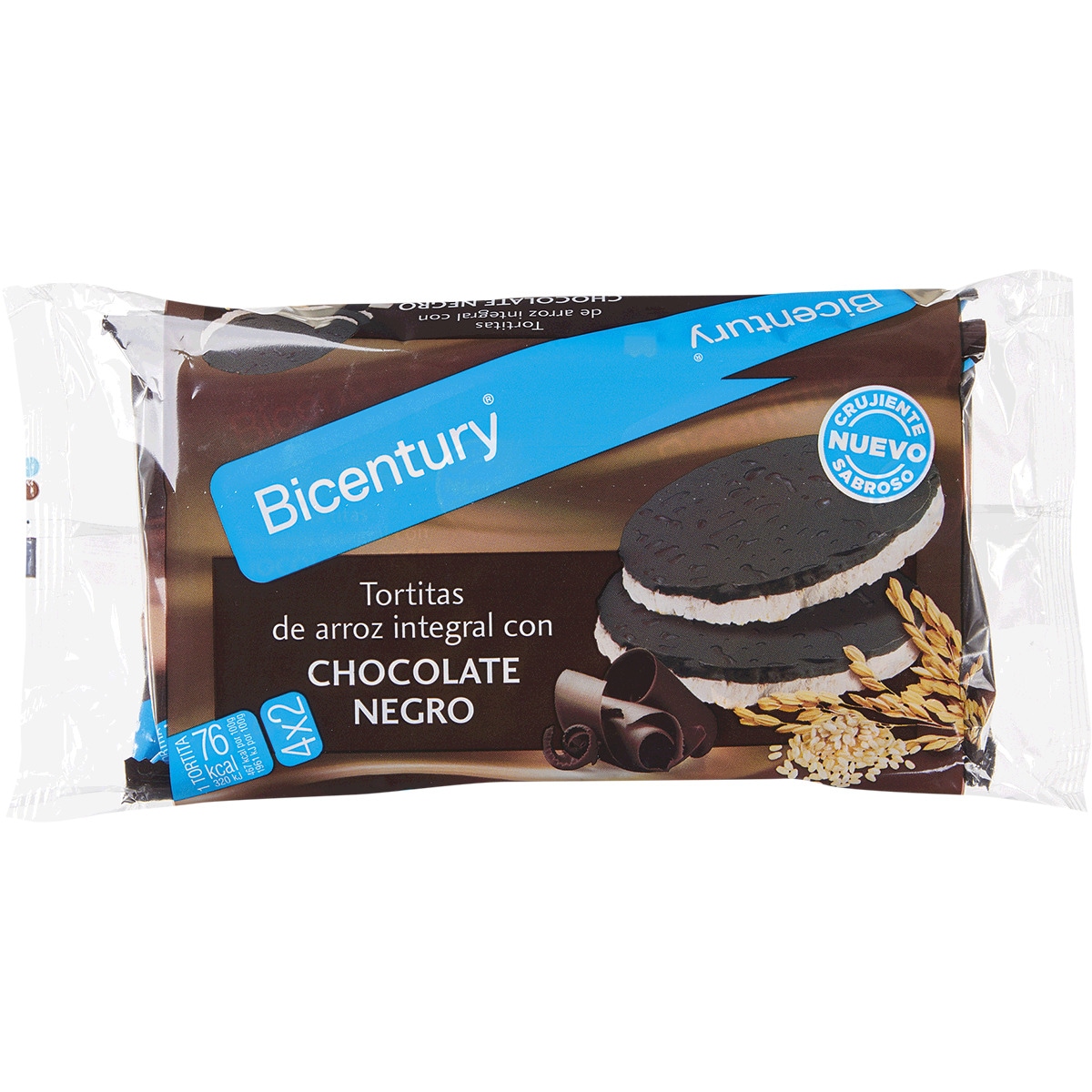 Bolachas Integrais de Arroz com Chocolate Preto embalagem 140 g
