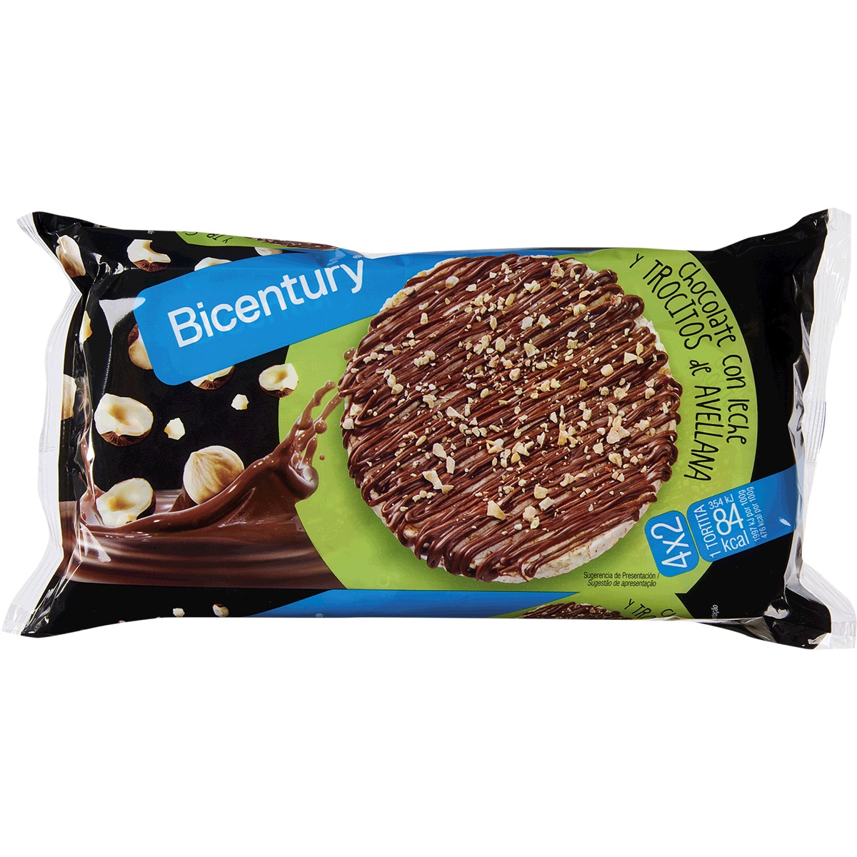 Tortitas de Chocolate com Pedaços de Avelã Pack 4x2 embalagem 141 g