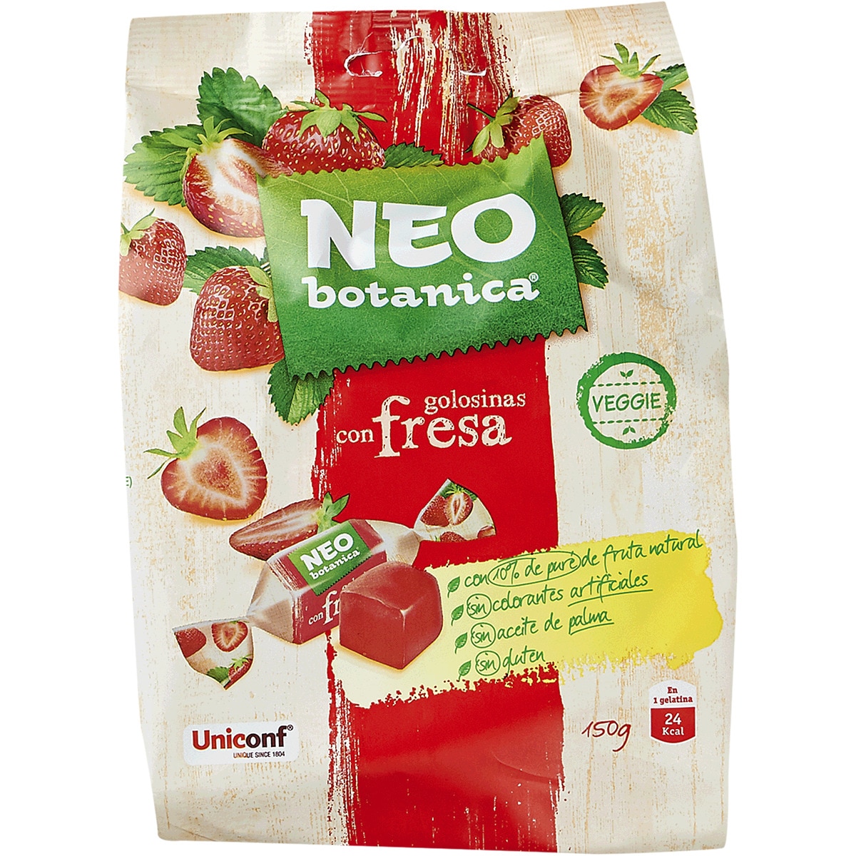 Gomas de Morango Veggie sem Glúten embalagem 150 g