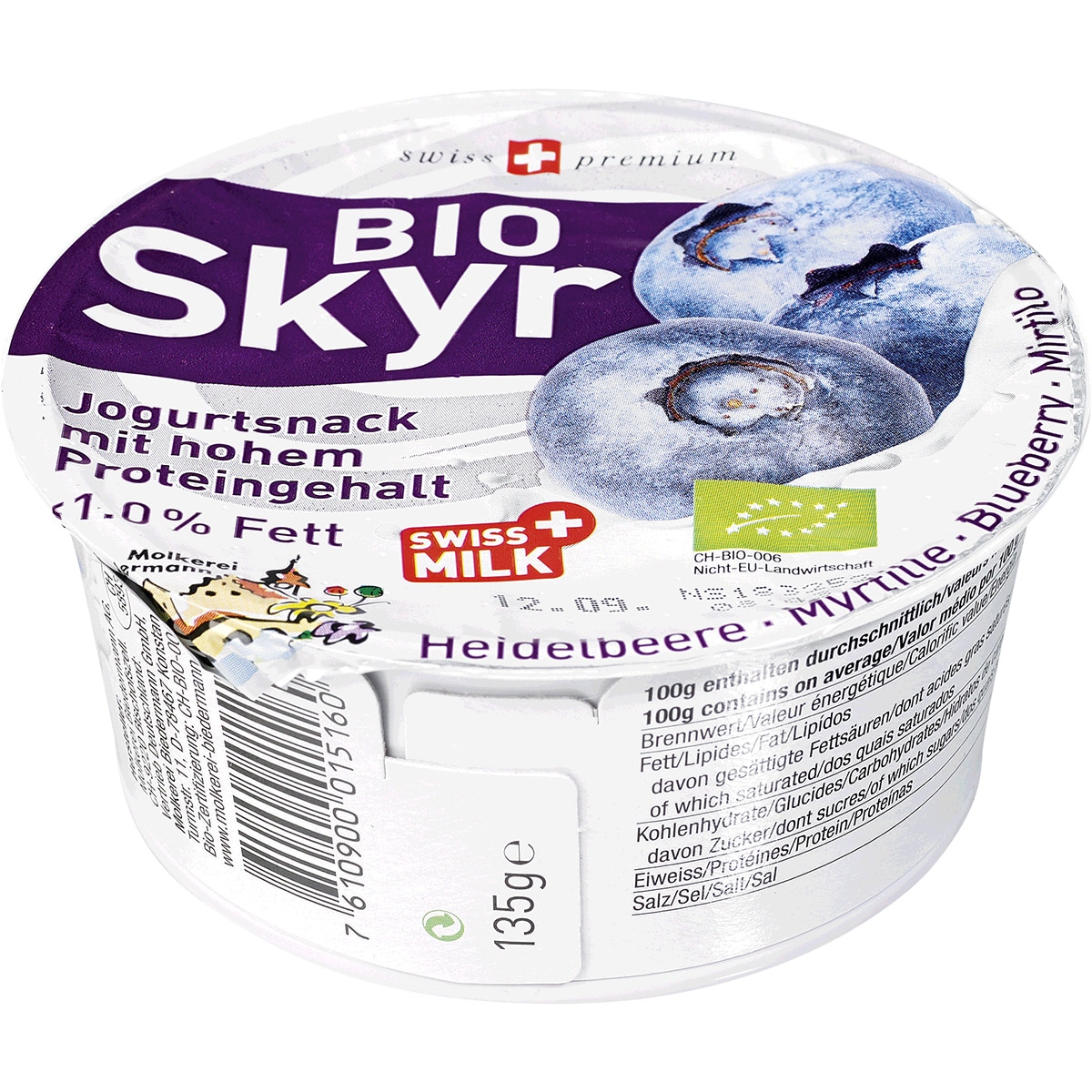 Iogurte de Proteína Mirtilo Biológico embalagem 135 g