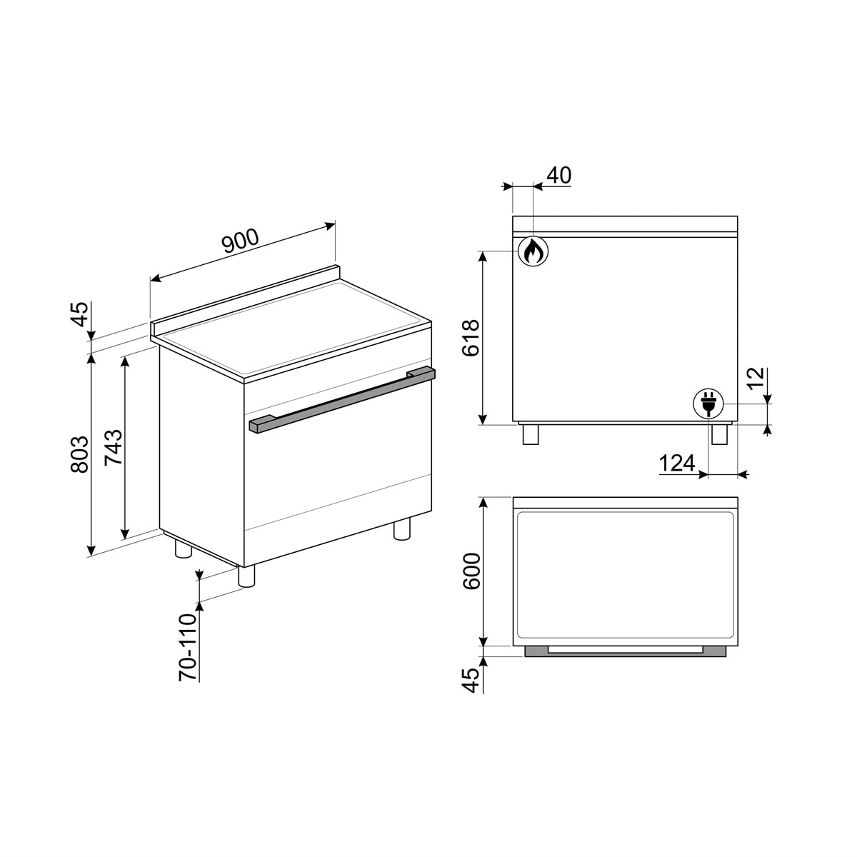 Cocina compacta  Smeg 90 cm, placa de gas 6 quemadores y horno - CPF9GPX Acero Inox-2