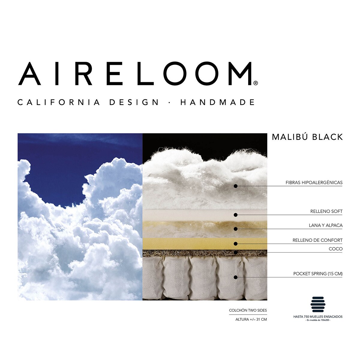 Colchão de molas ensacadas Malibú Black Aireloom Branco-4