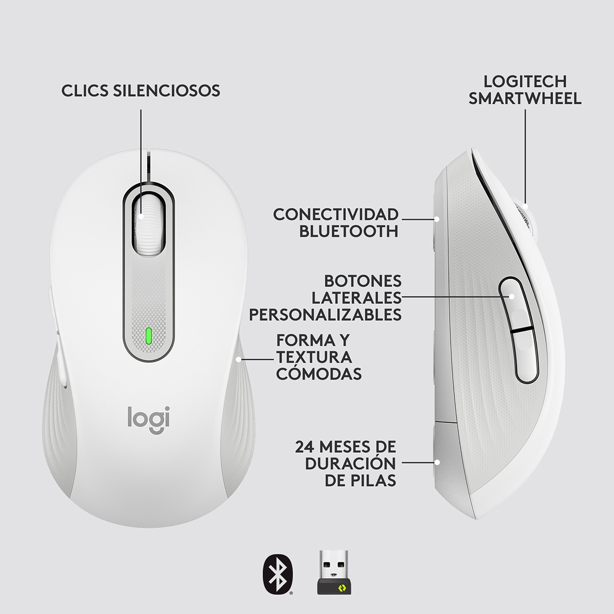 Ratón óptico inalámbrico Logitech Signature M650 Grande Blanco Blanco-7