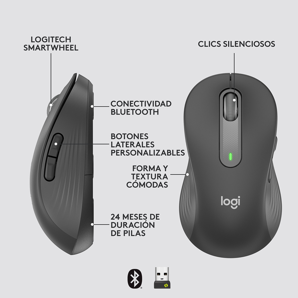 Ratón inalámbrico Logitech Signature M650 L LEFT Grafito Grafito-6
