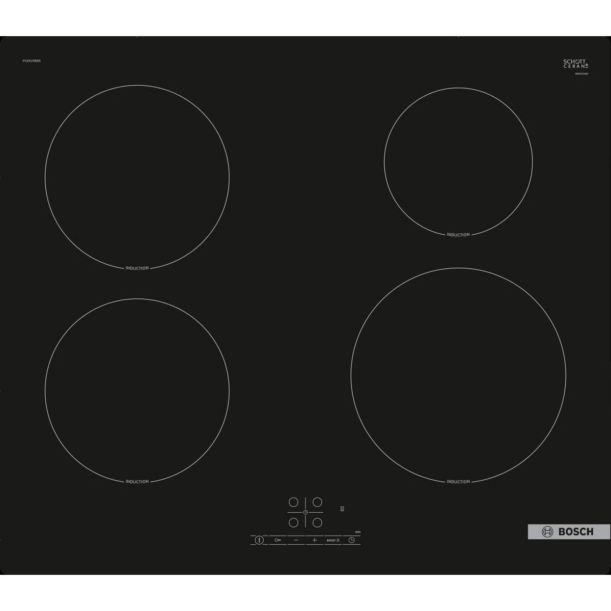 Placa de Indução Bosch Série 4 PUE61RBB5E com 4 Zonas e de 60 cm - Preto Preto-1